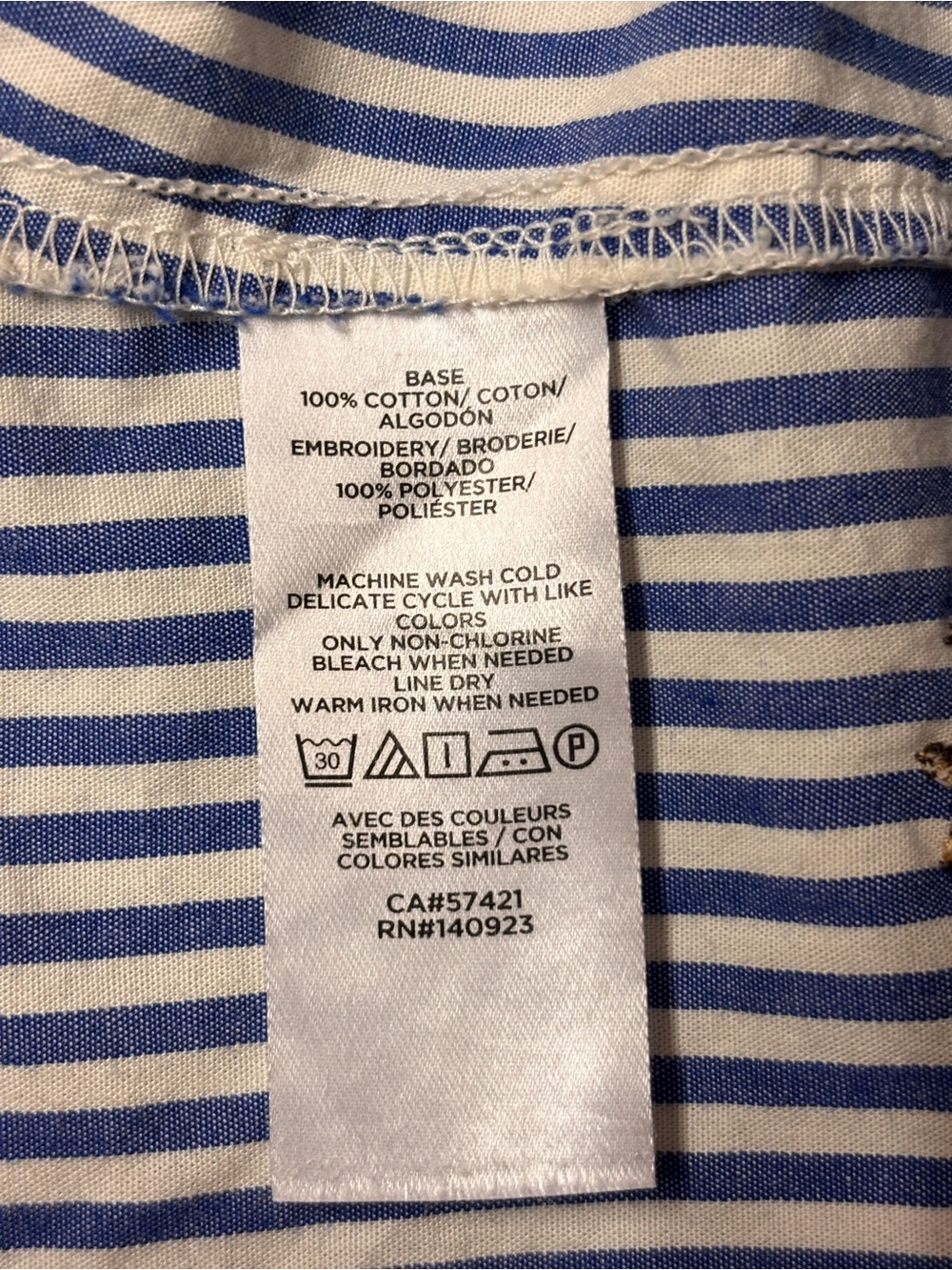 Loft 100% Cotton Button Down Shirt Blue/White stripes embroidered Puppies Large - Picture 8 of 9